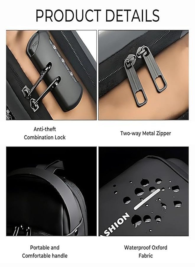 LOCANS Waterproof Polyester Slim Unisex Crossbody Sling Bag Chest Backpack Men's Shoulder Bag, Leisure Travel Handbag, Hard Shell Anti-Theft Chest Bag - Image 3
